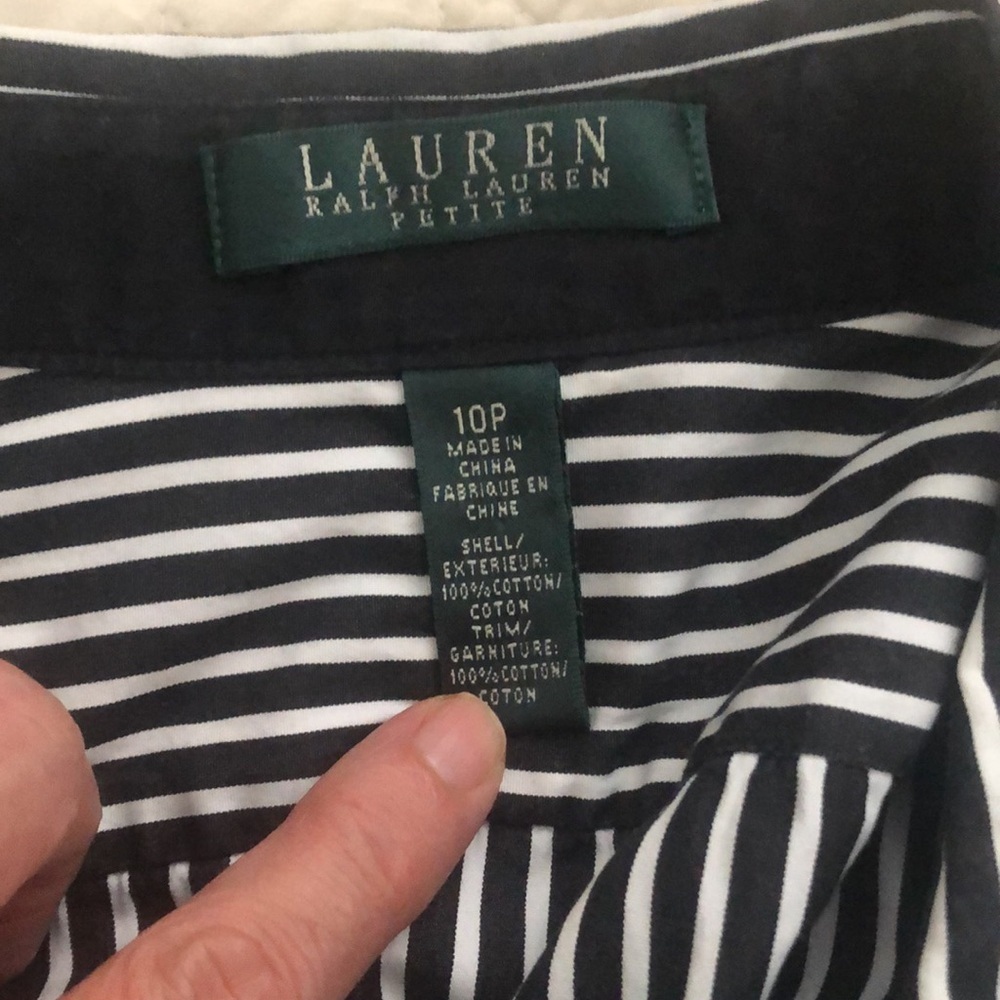 Lauren Ralph Lauren Black and White Striped Peplum Button Down Shirt - Picture 12 of 16
